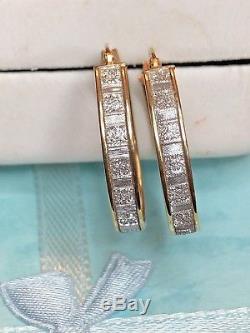 Vintage 14k Gold Earrings Hoops Made In Italy Designer Signed Pcda Diamond Cut
