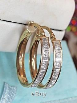 Vintage 14k Gold Earrings Hoops Made In Italy Designer Signed Pcda Diamond Cut