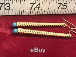 Vintage 14k Gold Earrings Made In Italy Designer Signed Milor Turquoise Linear