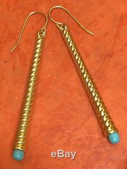 Vintage 14k Gold Earrings Made In Italy Designer Signed Milor Turquoise Linear