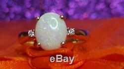 Vintage 14k Gold Estate Opal & Diamond Ring Designer Signed Qcd Gemstone