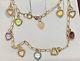 Vintage 14k Gold Gemstone Bracelet Designer Signed Beverly Hills Hearts Charms