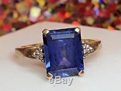 Vintage 14k Gold Genuine Blue Purple Sapphire Diamond Ring Designer Signed Vip