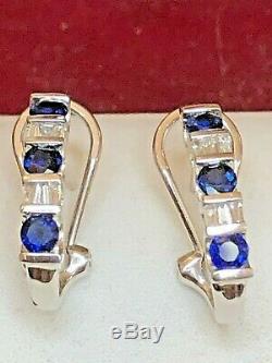 Vintage 14k Gold Genuine Blue Sapphire Diamond Earrings Signed Aj Wedding