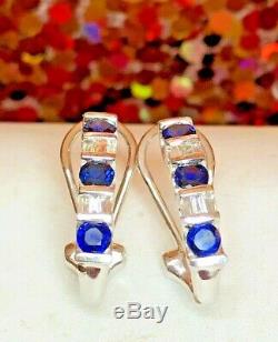Vintage 14k Gold Genuine Blue Sapphire Diamond Earrings Signed Aj Wedding