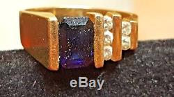 Vintage 14k Gold Genuine Blue Sapphire Diamond Ring Designer Signed Bh Effy
