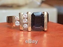 Vintage 14k Gold Genuine Blue Sapphire Diamond Ring Designer Signed Bh Effy