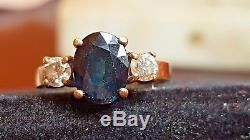 Vintage 14k Gold Genuine Blue Sapphire & Diamond Ring Effy Signed Bh Engagement