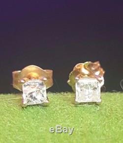 Vintage 14k Gold Genuine Diamond Earrings Princess Cut Stud Designer Signed Zei