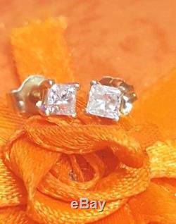 Vintage 14k Gold Genuine Diamond Earrings Princess Cut Stud Designer Signed Zei