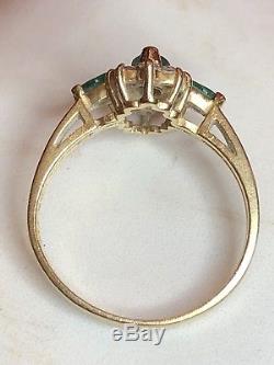 Vintage 14k Gold Genuine Green Emerald Diamond Ring Signed Effy Bh Engagement