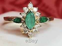 Vintage 14k Gold Genuine Green Emerald Diamond Ring Signed Effy Bh Engagement