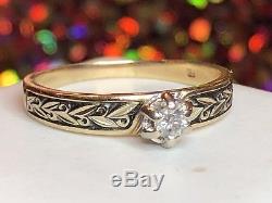 Vintage 14k Gold Genuine Natural Diamond Engagement Ring Designer Signed Fr Wed