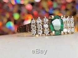 Vintage 14k Gold Genuine Natural Emerald & Diamond Ring Designer Signed Bh Effy