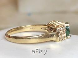 Vintage 14k Gold Genuine Natural Emerald & Diamond Ring Designer Signed Bh Effy