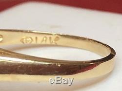 Vintage 14k Gold Genuine Natural Emerald & Halo Diamond Ring Wedding Signed