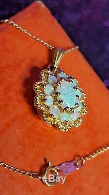 Vintage 14k Gold Genuine Natural Opal Pendant Necklace Designer Signed Nyco