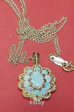 Vintage 14k Gold Genuine Natural Opal Pendant Necklace Designer Signed Nyco