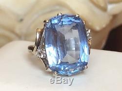 Vintage 14k Gold Genuine Sky Blue Topaz & Diamond Ring Designer Signed Bulard