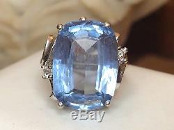 Vintage 14k Gold Genuine Sky Blue Topaz & Diamond Ring Designer Signed Bulard