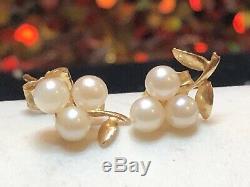 Vintage 14k Gold Grape Cultured Pearl Earrings Wedding Bridal Signed Tc Stud