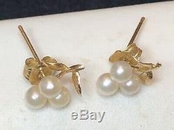 Vintage 14k Gold Grape Cultured Pearl Earrings Wedding Bridal Signed Tc Stud