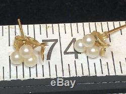 Vintage 14k Gold Grape Cultured Pearl Earrings Wedding Bridal Signed Tc Stud