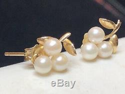 Vintage 14k Gold Grape Cultured Pearl Earrings Wedding Bridal Signed Tc Stud