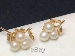 Vintage 14k Gold Grape Cultured Pearl Earrings Wedding Bridal Signed Tc Stud