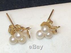 Vintage 14k Gold Grape Cultured Pearl Earrings Wedding Bridal Signed Tc Stud