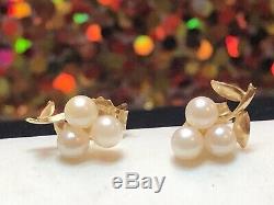 Vintage 14k Gold Grape Cultured Pearl Earrings Wedding Bridal Signed Tc Stud