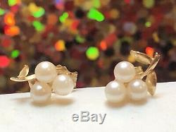 Vintage 14k Gold Grape Cultured Pearl Earrings Wedding Bridal Signed Tc Stud