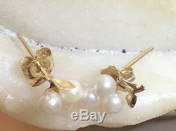Vintage 14k Gold Grape Cultured Pearl Earrings Wedding Bridal Signed Tc Stud