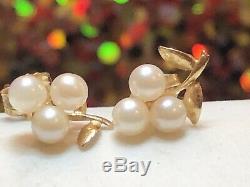 Vintage 14k Gold Grape Cultured Pearl Earrings Wedding Bridal Signed Tc Stud