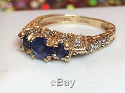 Vintage 14k Gold High Quality Genuine Blue Sapphire & Diamond Ring Signed Wb