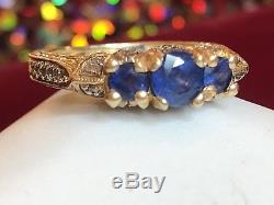 Vintage 14k Gold High Quality Genuine Blue Sapphire & Diamond Ring Signed Wb