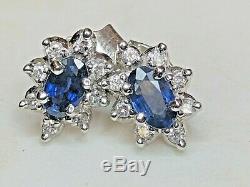Vintage 14k Gold Natural Blue Sapphire Diamond Earrings Signed Ok Engagement