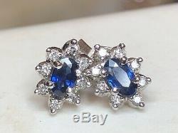 Vintage 14k Gold Natural Blue Sapphire Diamond Earrings Signed Ok Engagement