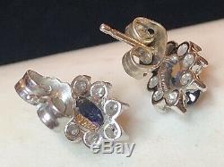 Vintage 14k Gold Natural Blue Sapphire Diamond Earrings Signed Ok Engagement