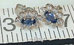 Vintage 14k Gold Natural Blue Sapphire Diamond Earrings Signed Ok Engagement