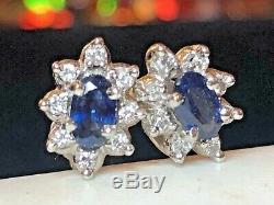Vintage 14k Gold Natural Blue Sapphire Diamond Earrings Signed Ok Engagement