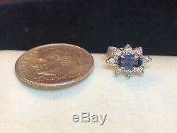 Vintage 14k Gold Natural Blue Sapphire Diamond Earrings Signed Ok Engagement