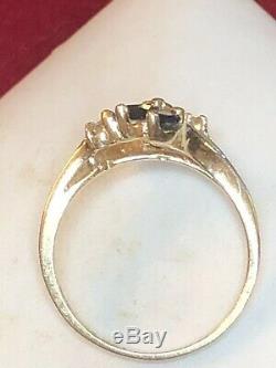 Vintage 14k Gold Natural Blue Sapphire & Diamond Ring Bypass Designer Signed. A