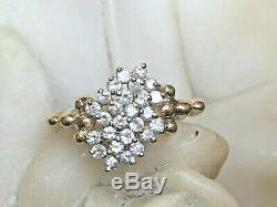 Vintage 14k Gold Natural Diamond Ring Cluster Water Fall Engagement Signed