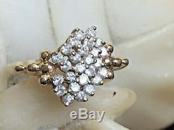 Vintage 14k Gold Natural Diamond Ring Cluster Water Fall Engagement Signed