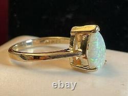 Vintage 14k Gold Natural Opal & Diamond Ring Gemstone Designer Signed Hb