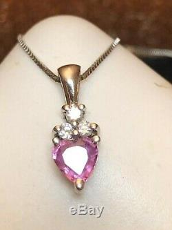 Vintage 14k Gold Natural Pink Sapphire Heart Diamond Pendant Signed Bita Effy