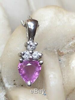 Vintage 14k Gold Natural Pink Sapphire Heart Diamond Pendant Signed Bita Effy