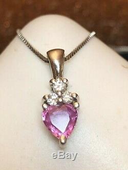 Vintage 14k Gold Natural Pink Sapphire Heart Diamond Pendant Signed Bita Effy