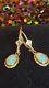 Vintage 14k Gold Opal Gemstone Earrings Drop Dangle Designer Signed Vd Victorian